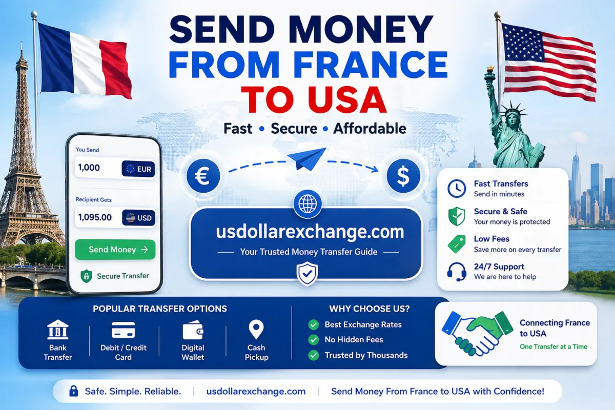 Send money from France to USA with usdollarexchange.com - Fast, Secure, Affordable