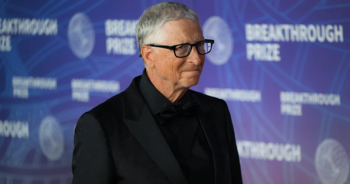 Bill Gates in a black suit and bowtie at the Breakthrough Prize event.