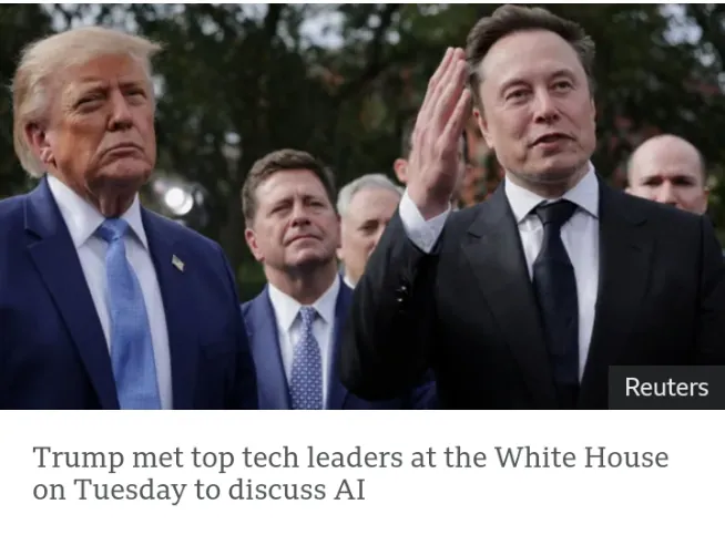 Donald Trump and Elon Musk at the White House discussing AI